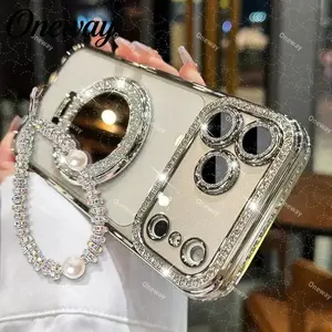 Women's Phone Case with Mirror & Stand for iPhone 12/13/14/15/16/17 Pro Max,17Air,14/15/16 Plus. Features a shiny frame, high-definition transparent material, and full-body drop-resistant design.