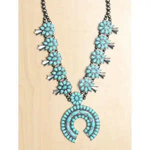 Montana Squash Blossom Necklace with Turquoise Accent, Silver