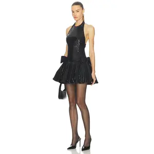 L'Academie Velli Sequin Mini Dress in Black