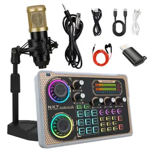 HICALL NX7-OTG LED Karaoke Mixer with Dual Core DSP Chip, Amazing Lighting Effects, Sing-along Function, PC Microphone Set, Dual Ports for Cell Phones, Podcast Mixer Device for Any Age, Home Amplifier & Videoke Machine