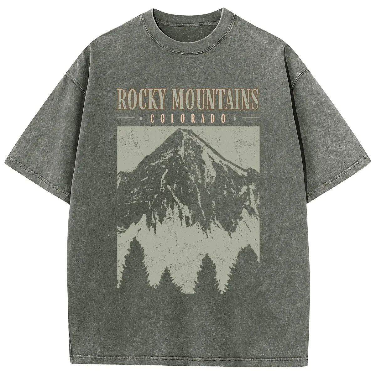 Holafish Women's Cotton Casual Short-Sleeve Breathable Round Neck Acid Wash Vintage Mountain Print Streetwear T-Shirt
