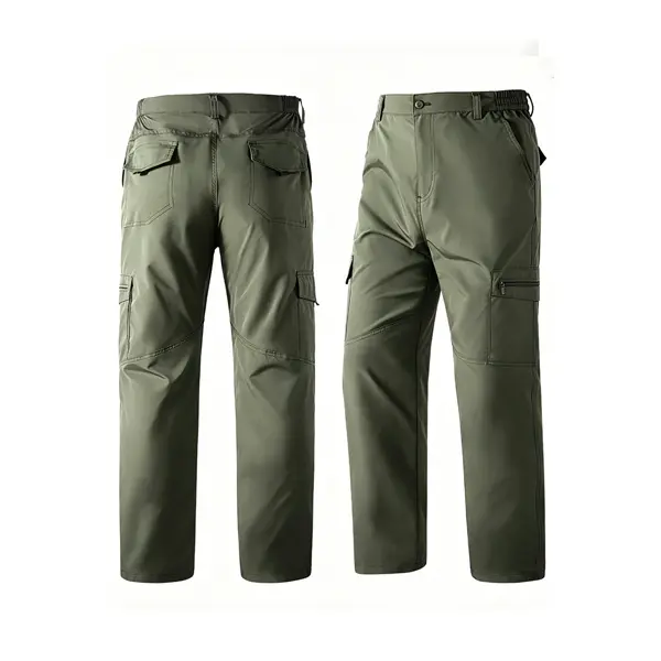 Men's Casual Cargo Pants, Loose-Fitting Outdoor Utility Trousers with Elastic Waist and Multi-Pockets for Work and Hiking, Menswear