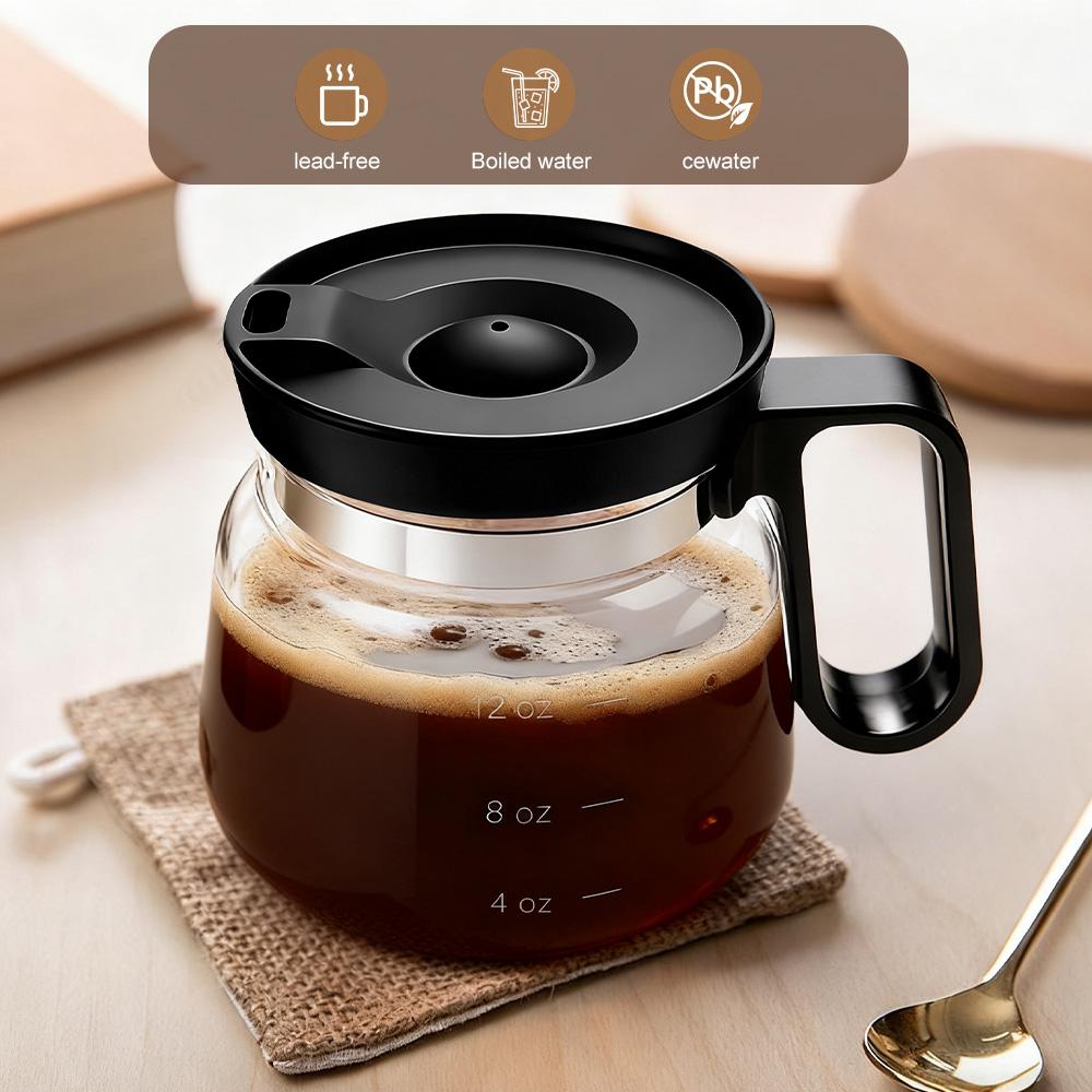 16oz Glass Coffee Mug with Lid, Creative Coffee Pot Shape Cup, Heat Resistant Clear Drinking Glass for Coffee, Tea, Milk, Hot & Cold Beverages