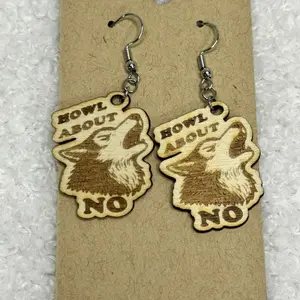Wooden Wolf Earrings - Howl About No Design, Handcrafted Wood Jewelry for Women