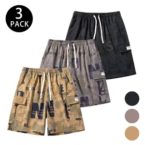 Men’s summer shorts with letter print, drawstring, and multiple pockets — 2026 new casual athletic style; breathable, wear-resistant, wrinkle-resistant, easy to clean; available in various styles for mix-and-match combinations., Mid Waist, Loose-Fitting s