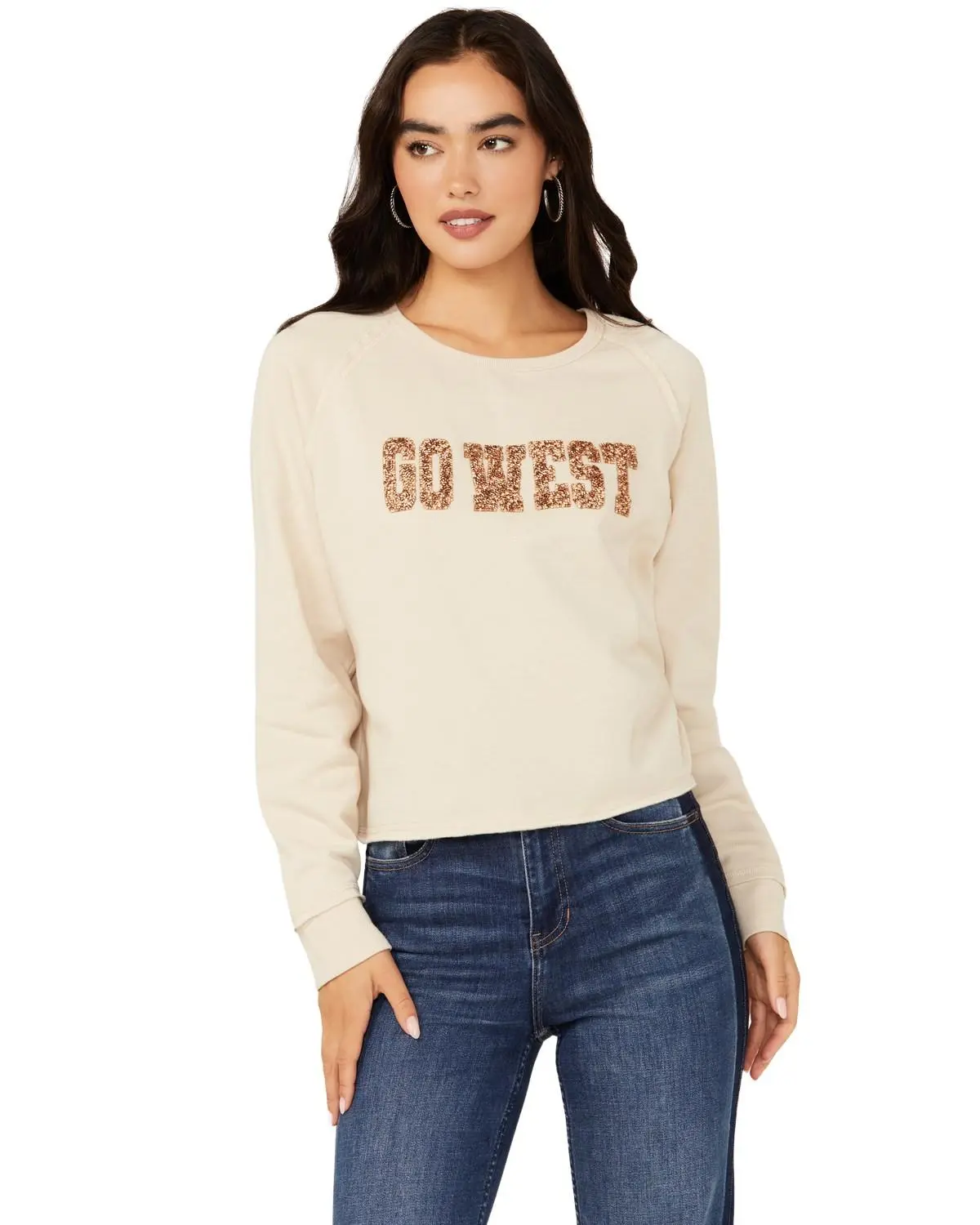 Blended Women's Go West Sequins Graphic Long Sleeve Tee - Dou84r9-311Vbb