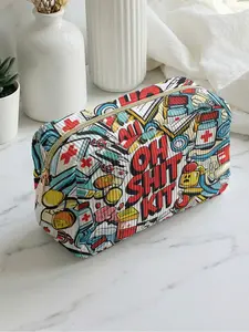 1 piece 'OH SHIT KIT' 2D printed makeup bag, Makeup Organizer Pouch, Makeup Storage Bag, large capacity design, All-season versatility/situational versatility, Can hold daily skincare products and various cosmetics, Perfect for life and travel