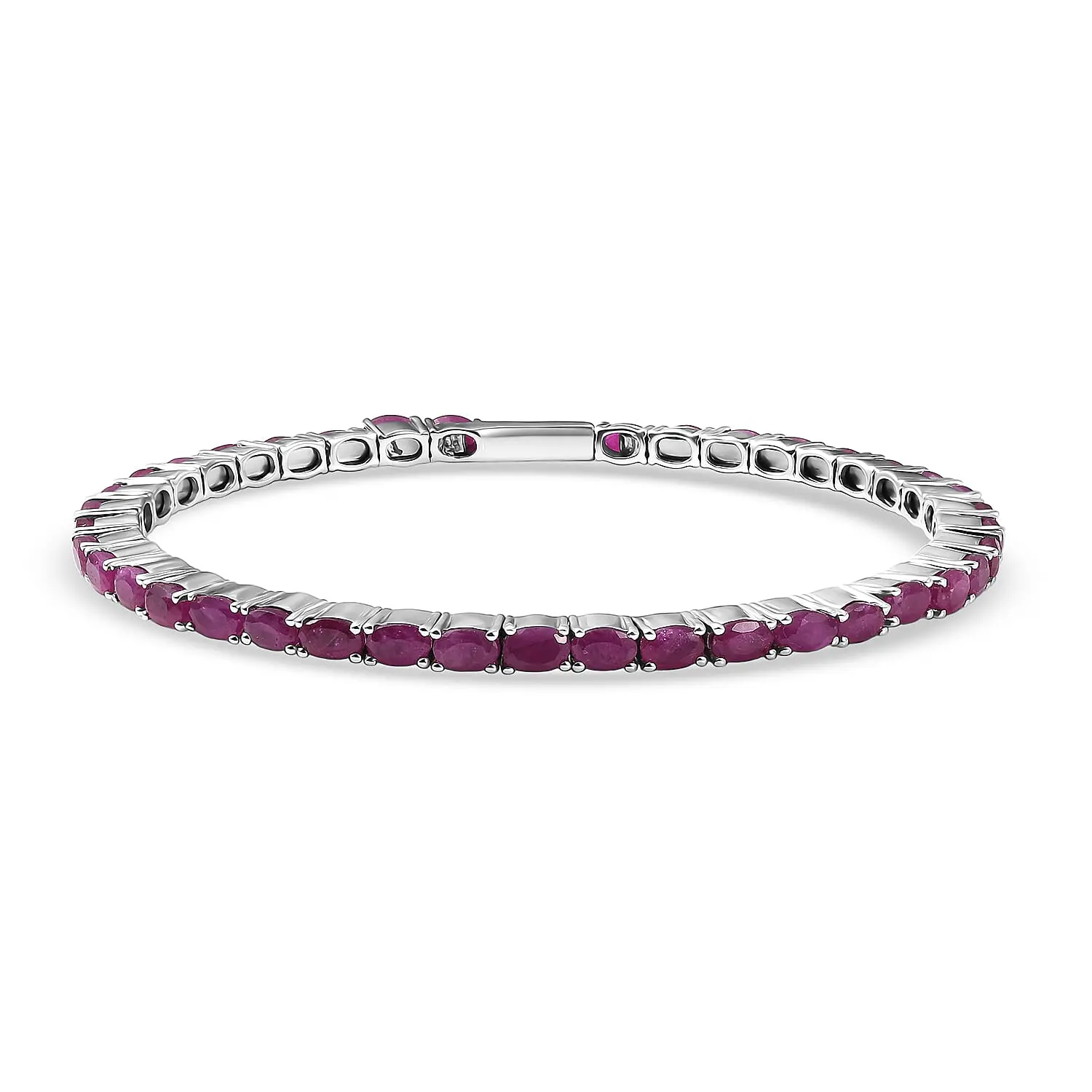 D'Joy Royal Ruby Bangle Bracelet in Rhodium Over Sterling Silver (7.25 In) 13.15 ctw