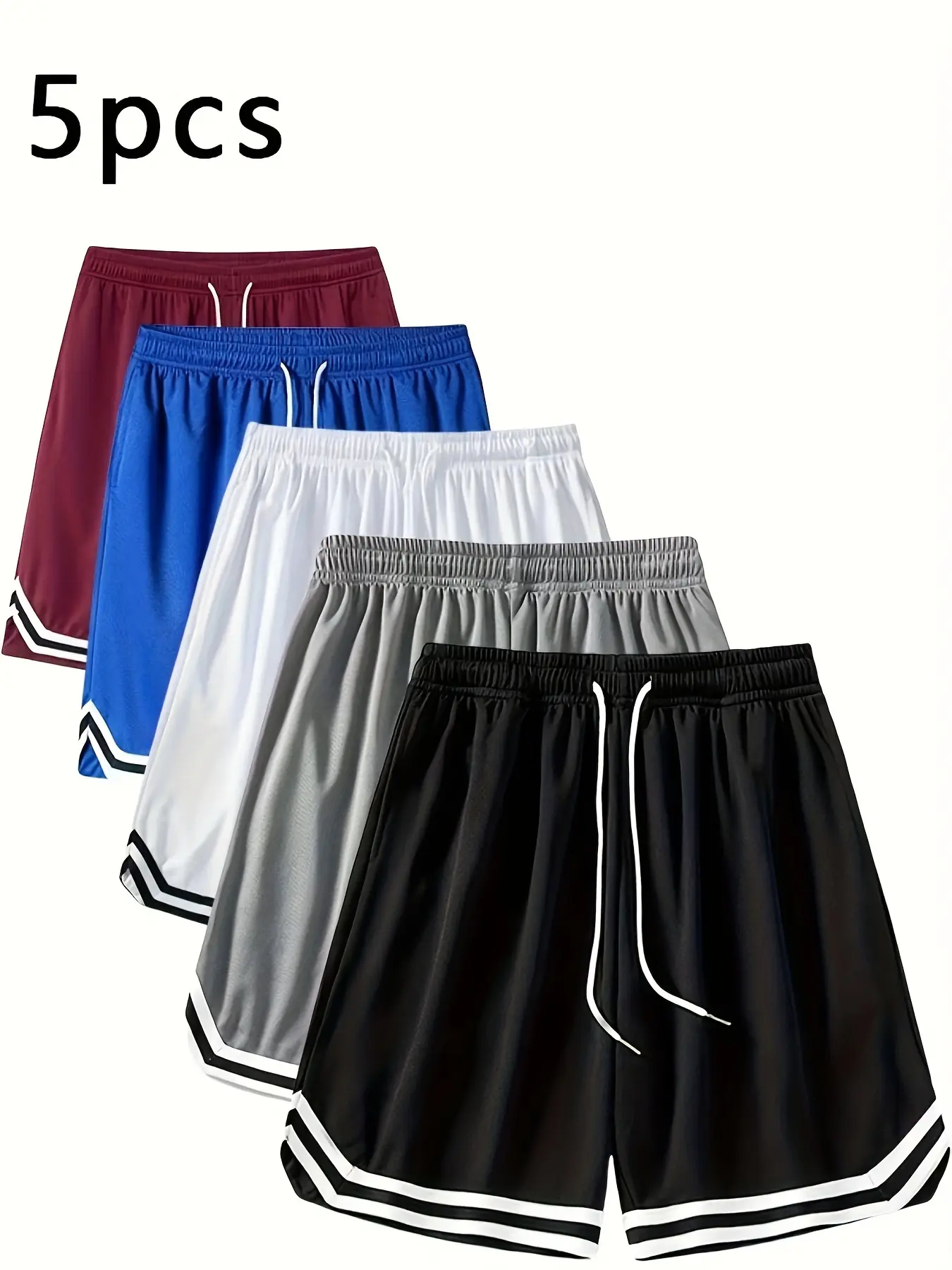 Pack of 5 – Men’s lightweight new shorts for sports/basketball, outdoor running, casual beach wear (mid-thigh length)