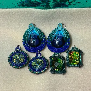 Iridescent Blue Handmade Beaded Earrings - Native American Beaded Jewelry
