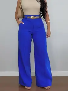 Women's Plain Pocket Wide Leg Pants, Casual Comfy Trousers for Spring & Fall, Women's Bottoms for Daily Wear