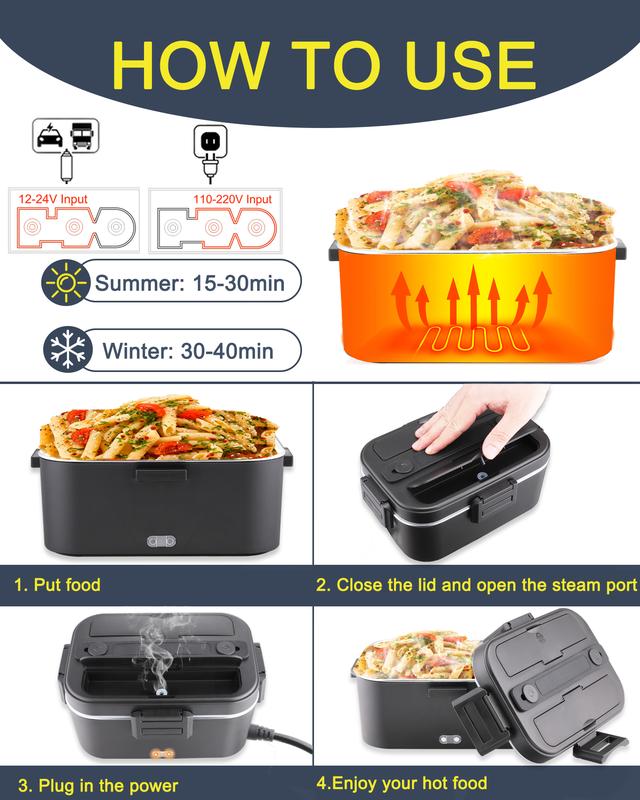 Electric Lunch Box Food Heater for Adults, Heated Lunch Box 12V/24V/110V Portable Food Warmer for Car/Truck/Office 1.8L Removable Stainless Steel Container with Fork Spoon and Bag,Extra large capacity Electric Lunch Box Food Heater for Adults, Heated Lunch Box 12V/24V/110V Portable Food Warmer for Car/Truck/Office 1.8L Removable Stainless Steel Container with Fork Spoon and Bag,Extra large capacity
