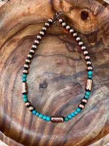 Handmade Nizhoni Copper Kingman Turquoise Beads Necklace