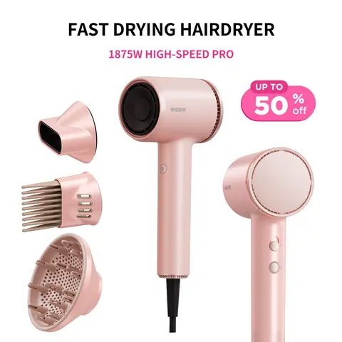BABONIR 1875W Plasma Ionic Anti-Frizz Hair Dryer with Diffuser, Concentrator, Comb Nozzle, Adjustable Wind Speed, Low-Temp Styling, Cool Shot, Compact for Home & Travel, Pink Normal Holiday Gift
