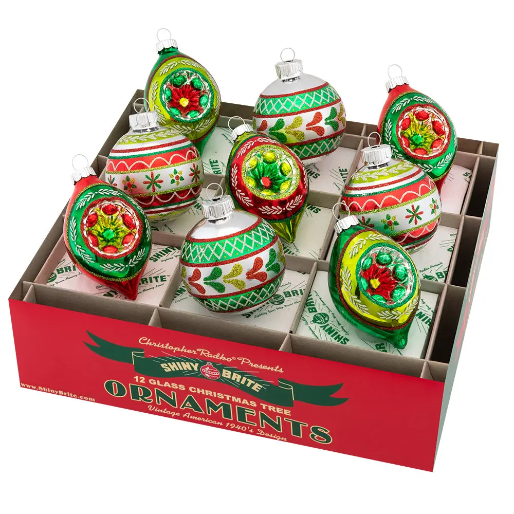 Holiday Splendor Christmas Decor Ornaments, 9-Count 2.5" Decorated Rounds & Reflector Tulips Festive Decoration