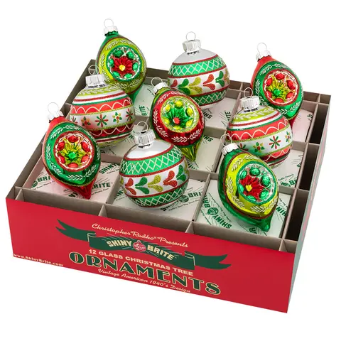 Holiday Splendor Christmas Decor Ornaments, 9-Count 2.5" Decorated Rounds & Reflector Tulips Festive Decoration