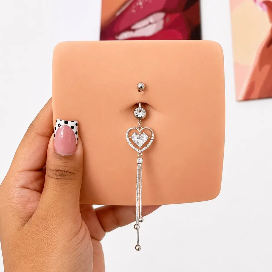 Heart Triple Chain Belly Ring (8mm-16mm Customizable)