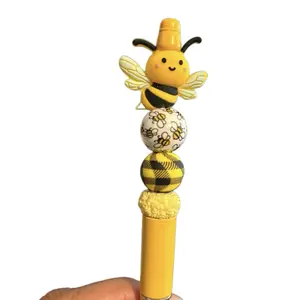 Live Claims Custom Handmade Bee Design Beadable Pen with Yellow and Black Beads for Creative Writing 16 or 20mm Beads Refill Included