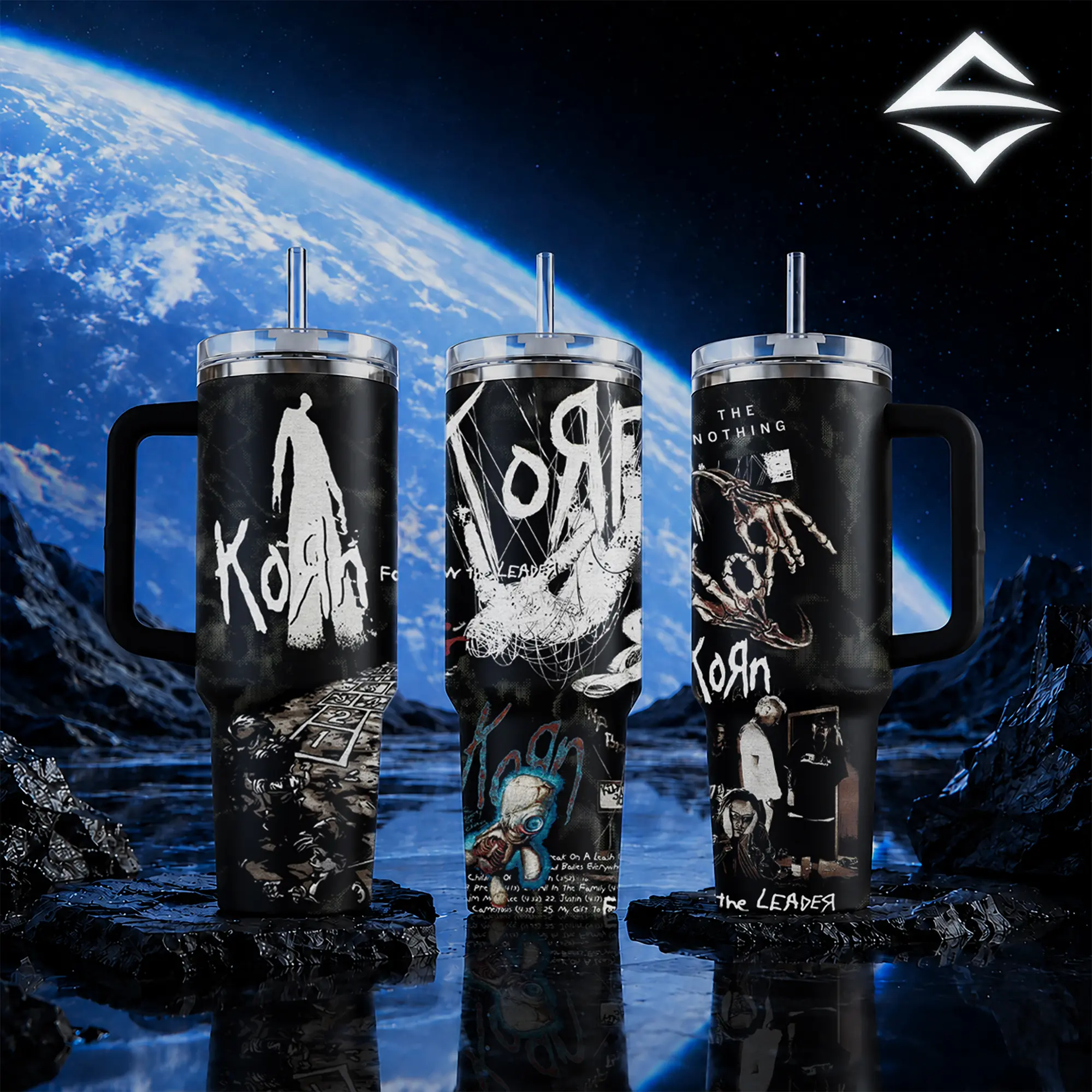 Korn Nu-metal Band 40oz Tumbler with Handle & 20oz Skinny Insulated Stainless Steel Mug, Vintage Grunge Aesthetic Music Merch, Travel Coffee Cup Water Bottle, Leak-proof Gift for Fans Men Women