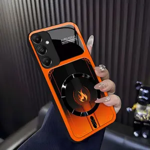 Cyber Mecha Flame MagSafe Compatible High Gloss Tempered Glass Protective Case with Shockproof Frame for [Galaxy A15] 952