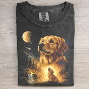 Comfort Colors Golden Retriever Howling to The Moon 2 T-shirt, Vintage 90s Dog Graphic Tee, Animal Lover Gift, Unisex Fit Design, Gift for Men and Women
