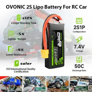 Ovonic 2s lipo battery 50C 2200mAh 7.4V LiPo battery with xt60 + TRX connector for RC car truck airplane helicopter quadcopter FPV racing drone