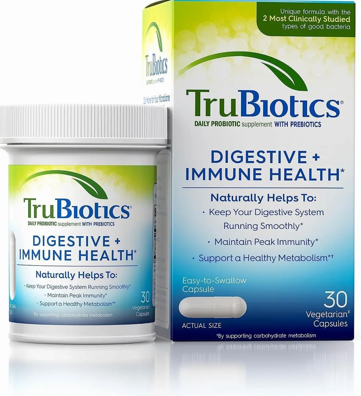 TruBiotics Probiotics for Digestive & Immune Health, Supports Regularity & Helps Relieve Abdominal Discomfort, Gas & Bloating, 2 Clinically Studied Probiotic Strains, Plus Prebiotics, 30 Capsules