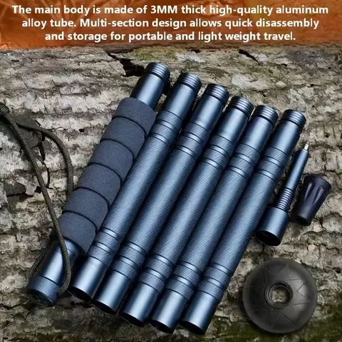 Portable Unisex Folding Trekking Pole - Adjustable Height, Lightweight Hiking Stick with Storage Bag for Outdoor Backpacking, Walking