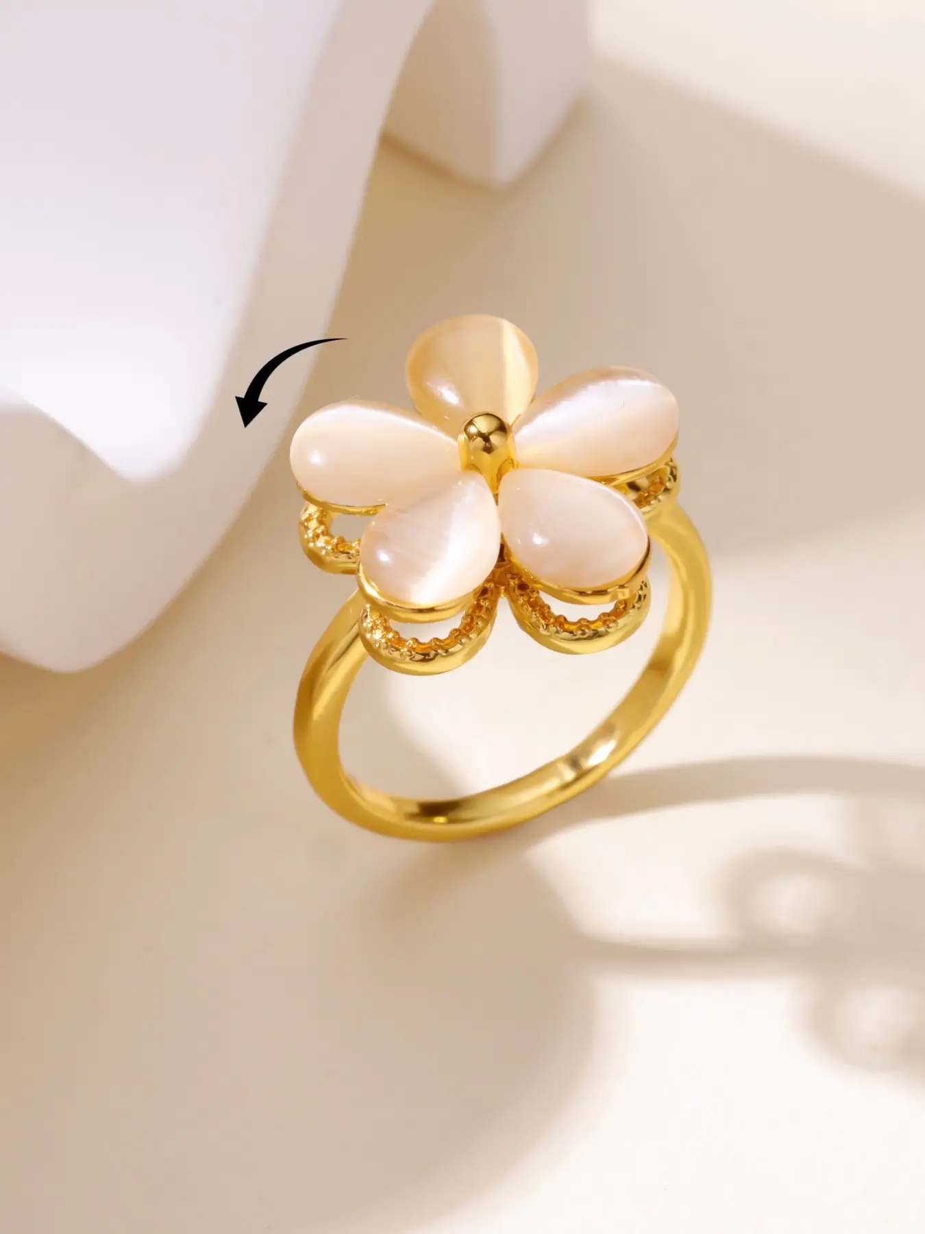 Women's Spinner Ring Luxury Cat Eye Stone Ring Men Anti-Stress Anxiety Fidget Ring Jewelry, Stress Relief Ring, Cute Floral Design, All Seasons, Statement Multi Ring, Unique Rings