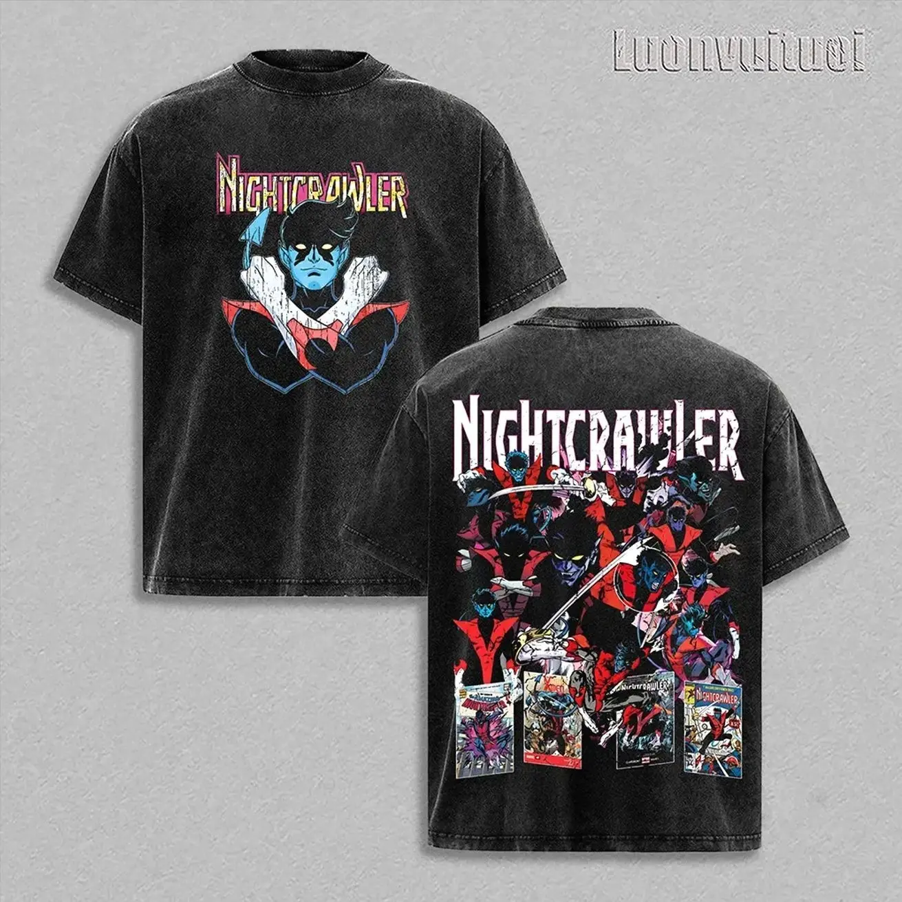 Retro Vintage Limited Edition 'Nightcrawler' 100% Premium Cotton Oversized Fit Pre-Washed T-Shirt Classic Top Men's Streetwear Soft 2AY