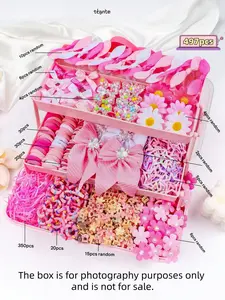 200/497pcs - Fashionable Pink Girls' Elastic Hair Accessory Set, Fashion Hair Accessories, including bows, floral hair ties, butterfly and star hair clips, suitable for daily wear, parties, and outings, stylish design to match outfits, a great gift