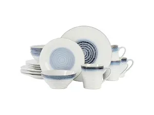 Gibson Elite Spiral Embossed 16 Piece Stoneware Dinnerware Set in Blue