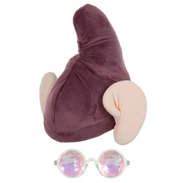 HalloweenCostumes Disney Men's Dopey Hat & Glasses Kit, Hook-and-Loop Closure, Soft Ears, Cartoonish Design, Adjustable Band, Large Ears