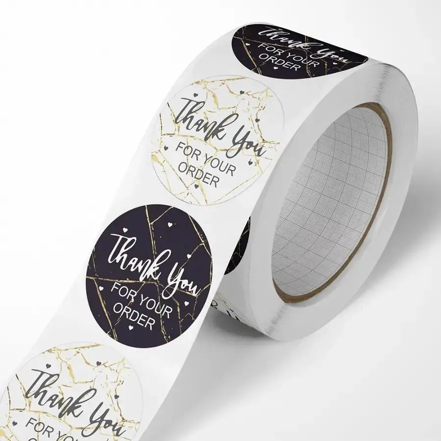 500pcs/roll Thank You Sticker, Marble Pattern Self Adhesive For Gift Wrapping, Adhesive Stickers, Self Adhesive Decal