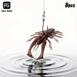 8Pcs Multi-Legged Soft Lures, Floating Shrimp & Water Spider Creature Baits, Lifelike Action Soft Plastic Lures for Freshwater Bass, Trout & Panfish Fishing