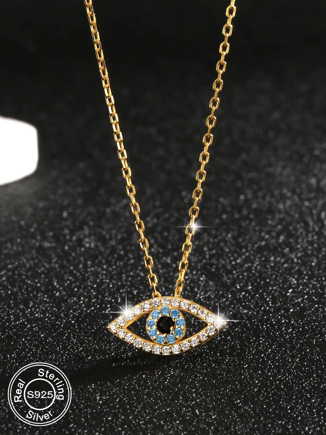 S925 Sterling Silver Evil Eye Design Pendant Necklace, Pendant With Necklace, Fashion Rhinestone Decor Necklace for Party, Daily Decor, Jewelry for Birthday Gift, Accessory Necklace