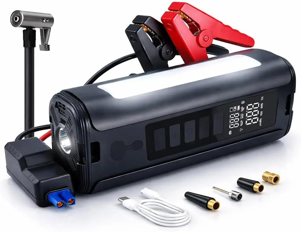 DIBMS Battery Jumper Starter Portable (9.0L Gas/6.5L Diesel) with 150PSI Auto-Shutoff Air Compressor, 12V Lithium Car Jump Box