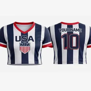 USA Football WC2026 Cropped Jersey Shirt for Women – Trendy Soccer Game Day Crop Top