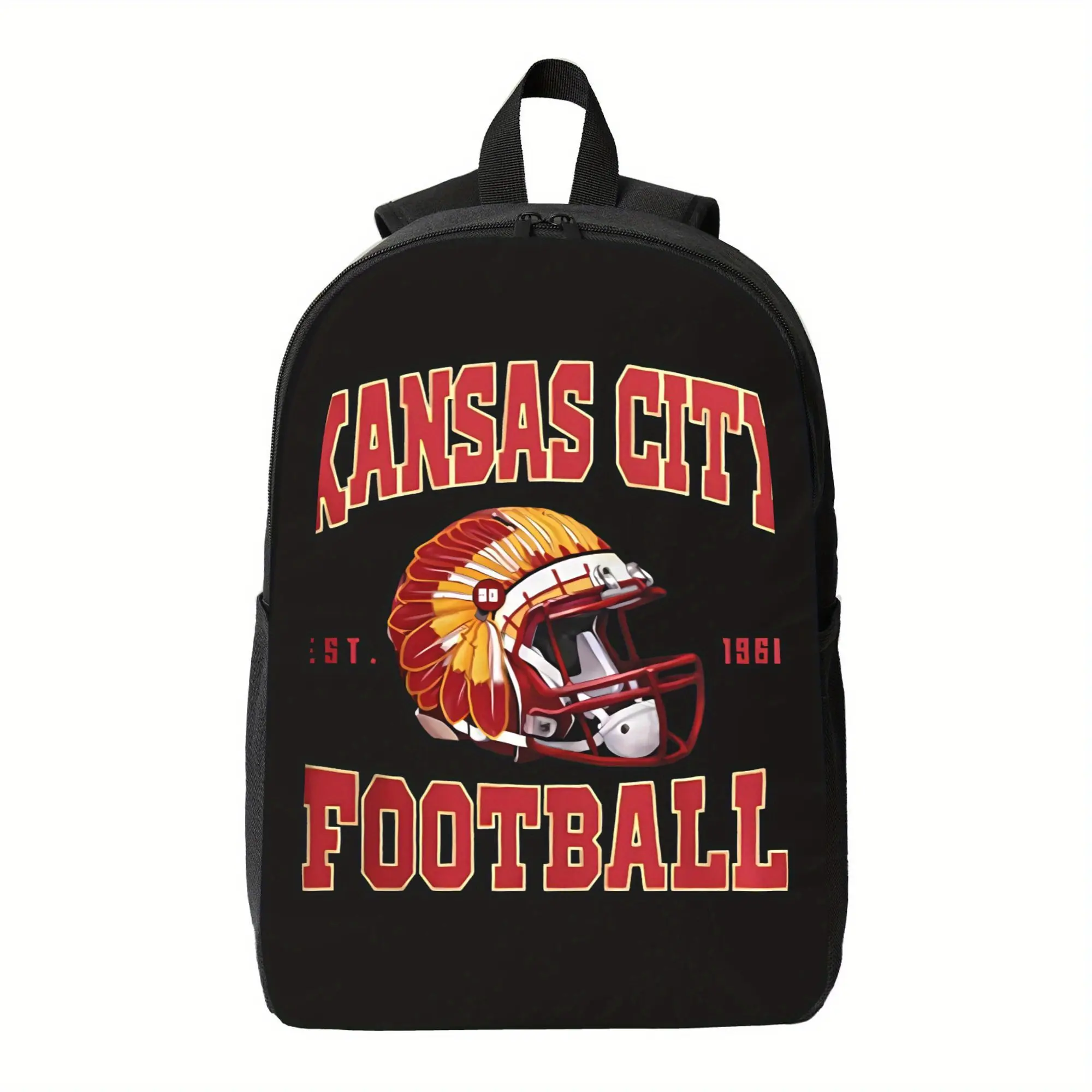 Kansas City Football Backpack - Vintage 1869 Team Design High Quality College Bookbag for &, Durable Zipper Closure School Bag with Bold Helmet Print, Black & Red Sports Fan Gear, Game Day Essentials