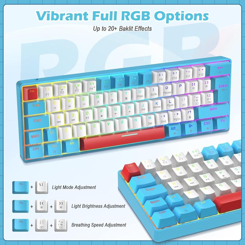 ZIYOU LANG T60 Wired Rainbow Backlit Mechanical Gaming Keybaord and Mouse Combo, 62 Keys Mini Portable Keyboard, 6400 DPI RGB Homeycomb Mouse, with Coiled Aviator C Cable for PS4/PC/WIN Gamer