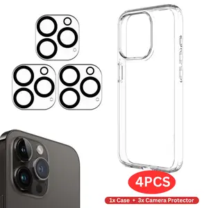 4packs (3pcs Camera Lens Protector and 1 Phone Case) for iPhone 16 15 14 Plus 13 12 Mini 11 Pro Max, Clear Phone Case with Camera Lens Protectors Set