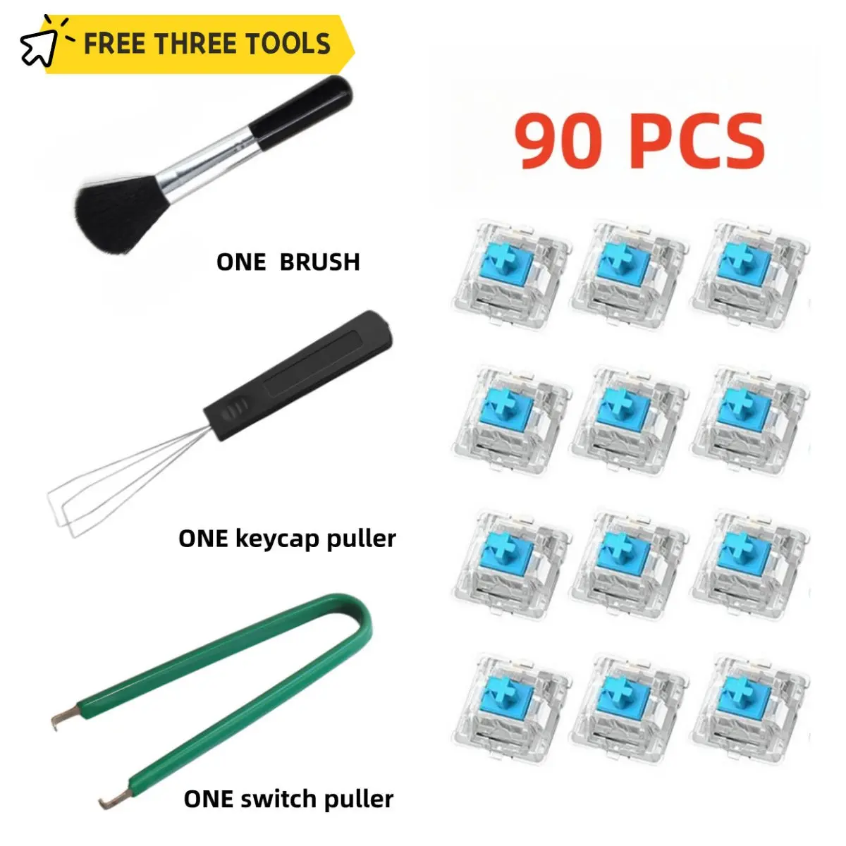 Mechanical Keyboard Switch Kit, Clicker & Replacement Keys, Pin Contact Design, Comes W/ Pullers & Brush Tools, Ideal for Customization, Gaming Keyboard Accessories