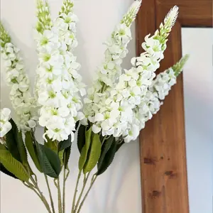 7 Hyacinth Artificial Flowers, Delphinium, and Violet Home & Wedding Decor Bouquet – Perfect for Home, Office, Cafe Decor, and Valentine's Day Gifts. Vibrant White, Arranged in A Clear Glass Vase