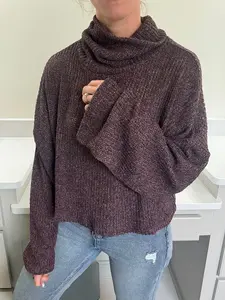 Women's Purple Knit Sweater Shirt - Long Sleeve, Turtleneck, Minimalist Basic Top