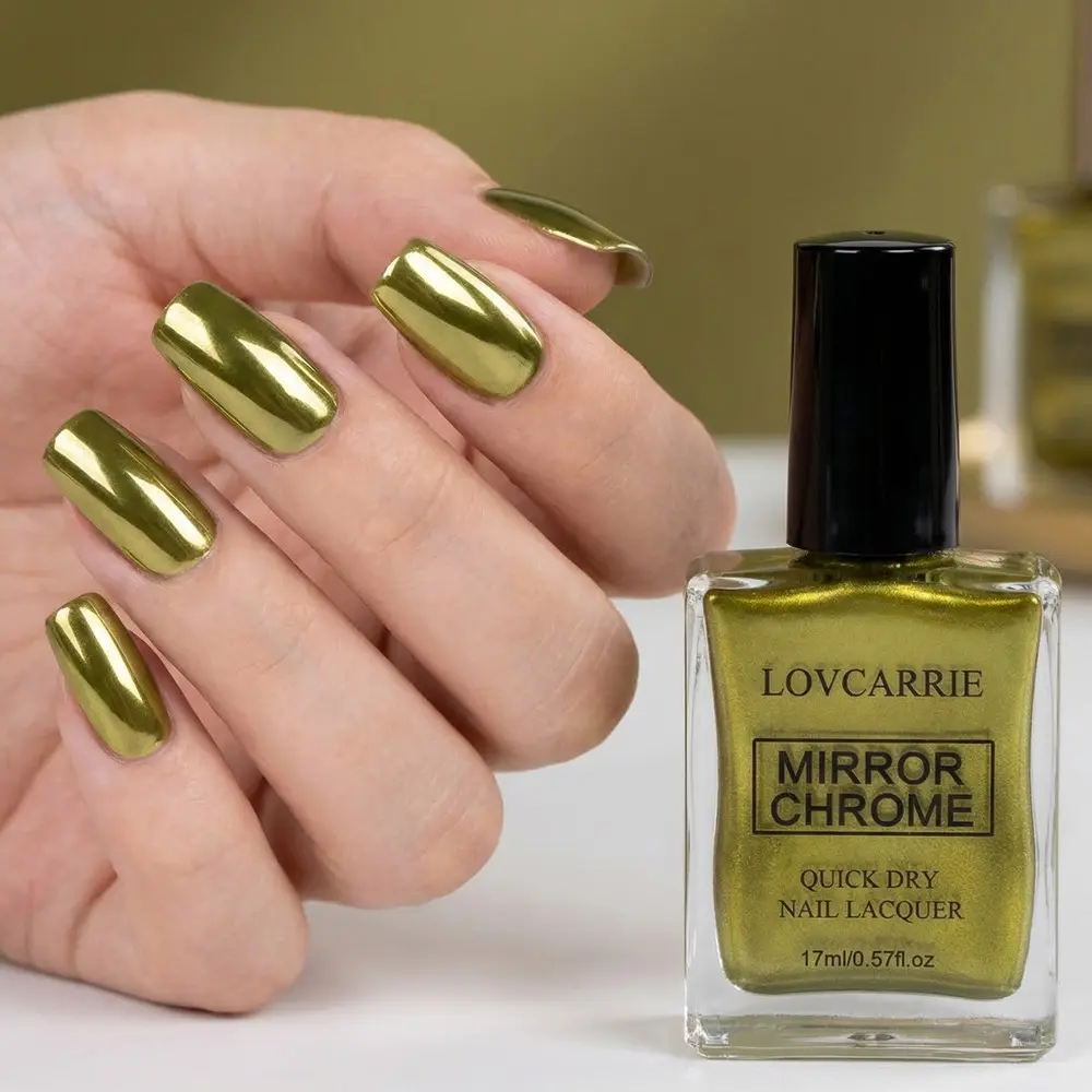 Lovcarrie 17ml Mirror Metallic Nail Polish, Bronze Shade, Quick Dry Formula, Chrome Gloss Finish, Salon Quality, Long-Lasting, Liquid, Alcohol-Free, Nail Art, for Adults