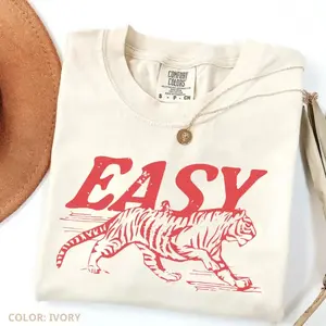 Comfort Colors Vintage Easy Tiger Graphic T-shirt, Retro Easy Tiger Tshirt, Unisex Boho Aesthetic Women Top, Women's Casual Print Short Sleeve Tee