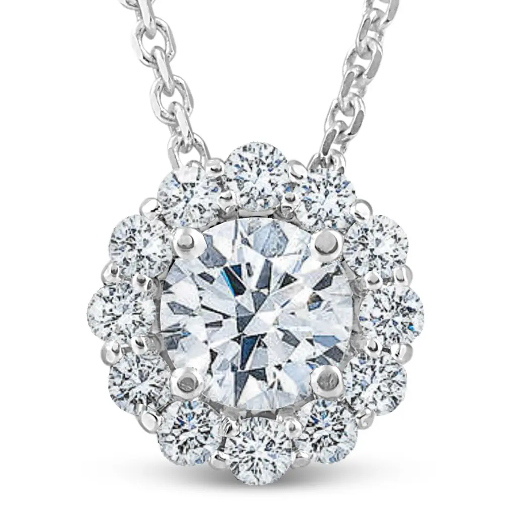1 1/2 Ct Diamond (1ct center) Halo Pendant 14k White Gold Necklace 1 1/2 Ct Diamond (1ct center) Halo Pendant 14k White Gold Necklace