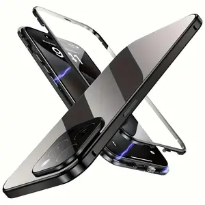 2024 New Compatible with iPhone 15/14/13/12/11 Pro Max Magnetic Protective Case, Anti-Peeping Magnetic Double-Sided Privacy Screen Protector Transparent Back Metal Bumper Anti-Peeping Privacy Anti-Spy Mobile Phone Case Accessory Handheld Accessories Cover