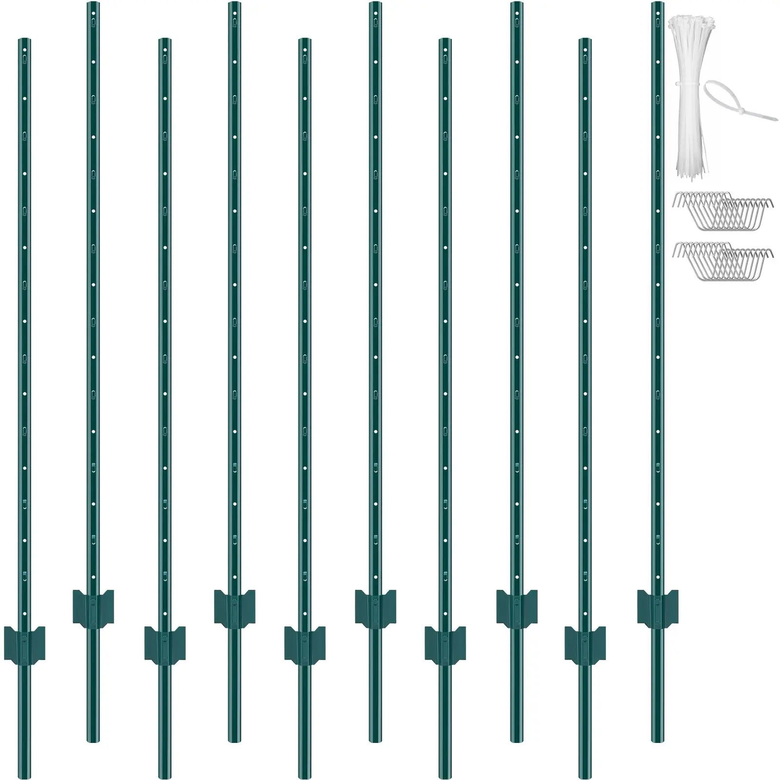 【summerfinds】VEVOR 5 Feet Fence Post, 10 Pack T-Post Heavy Duty Metal Fence Posts, Sturdy Steel Fence Stakes for Garden Yard, Lawn, Farms and Outdoor Wire Fencing, Green