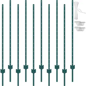 VEVOR 5 Feet Fence Post, TikTokShopBlackFriday, 10 Pack T-Post Heavy Duty Metal Fence Posts, Sturdy Steel Fence Stakes for Garden Yard, Lawn, Farms and Outdoor Wire Fencing, Green